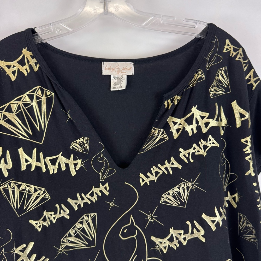 Baby Phat Black Gold Graphic Top Plus‎ Size 3X Short Sleeve Blouse Y2K - Picture 6 of 10